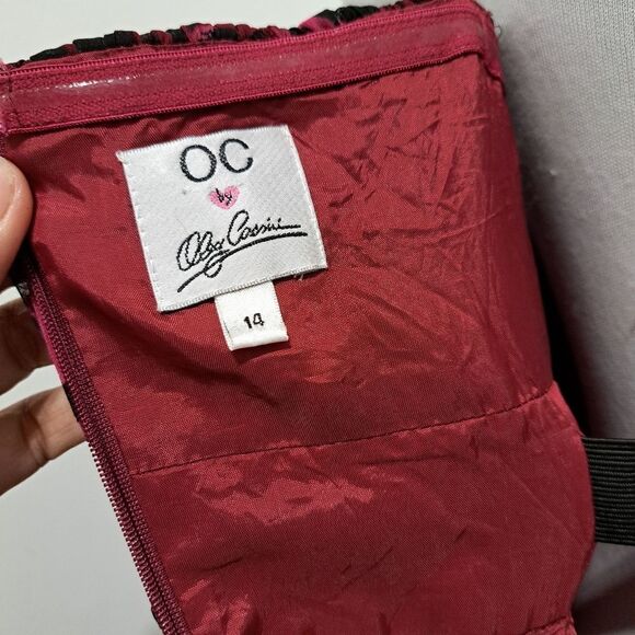 Oleg Cassini Floral Print Chiffon Knee Length Burgundy/Black Size 14 - Picture 6 of 16